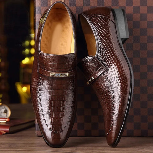 Men's Leather Shoes Casual Business Formal Shoes with Crocodile Pattern